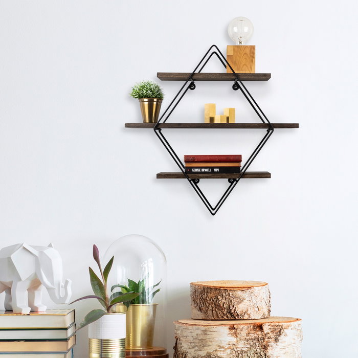 Hanah Home Erysimum Estantería de Pared Negro y Nogal Hanah Home Erysimum Estantería de Pared Negro y Nogal